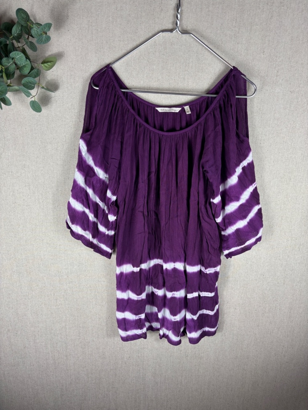 Soft Surroundings > Purple Tie-Dye Cold Shoulder Peasant Top Medium - Picture 2 of 7